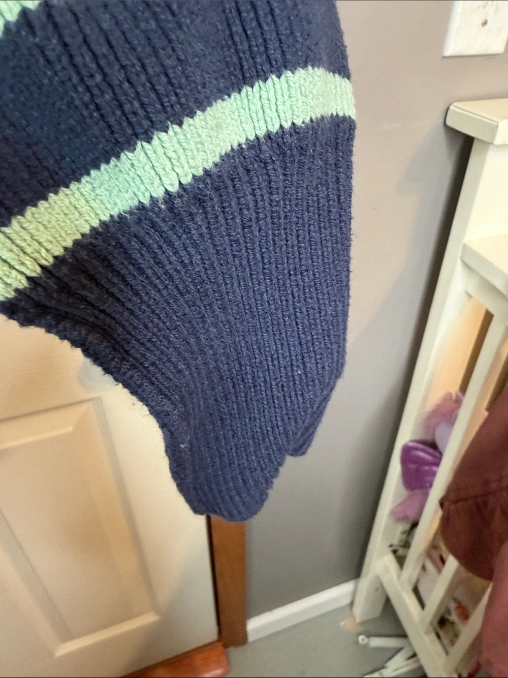 Free People Navy and Mint Striped Cropped Crew Sweater